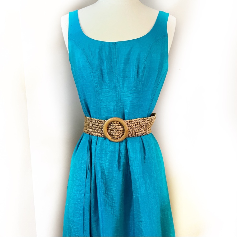 NINE WEST turquoise dress with raffia belt